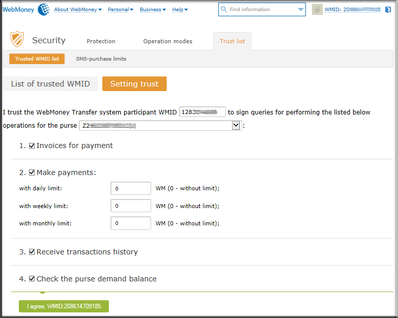 webmoney.com / Ajuda / Onde começar / Limites